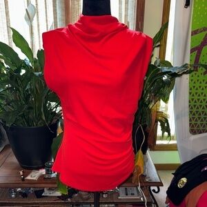 Adrienne Landau Red Ruched High Neck Blouse